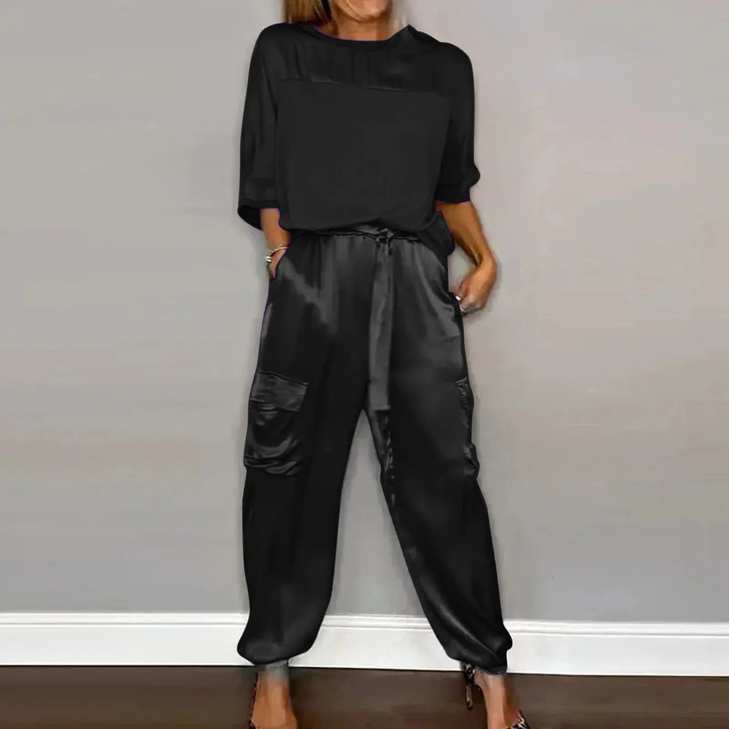 Eveloria Damen Satin Zweiteiler