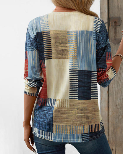 Damen Langarmshirt Farbenfroh Rundhalsausschnitt Multicolor