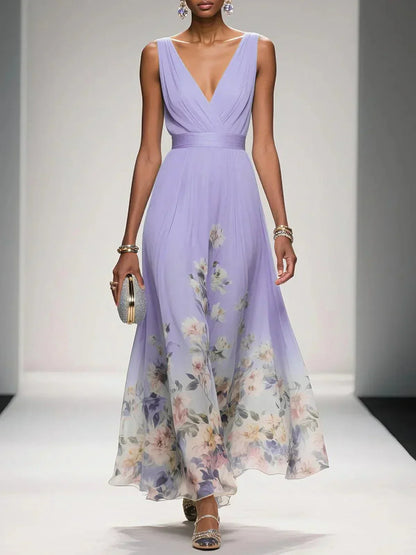 Damen Florales Maxikleid Chiffon Sommer