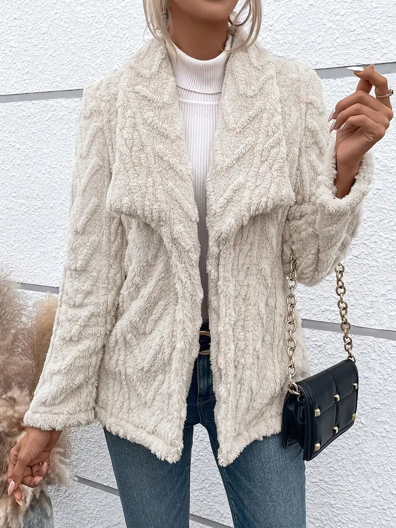 Damen Teddyjacke Weiß Plüschfell Elegante Passform