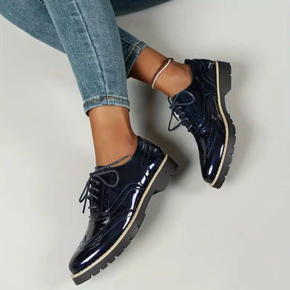 Eveloria Damen Oxford-Schuhe Leder Klobige Sohle