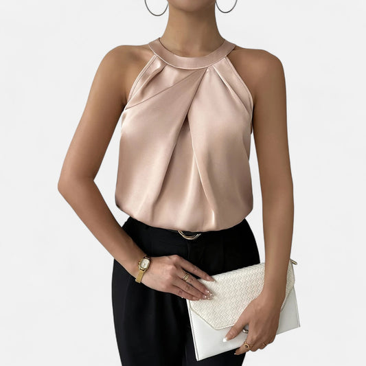 Damen Satin Neckholder Stilvoll Schwarz - Eveloria