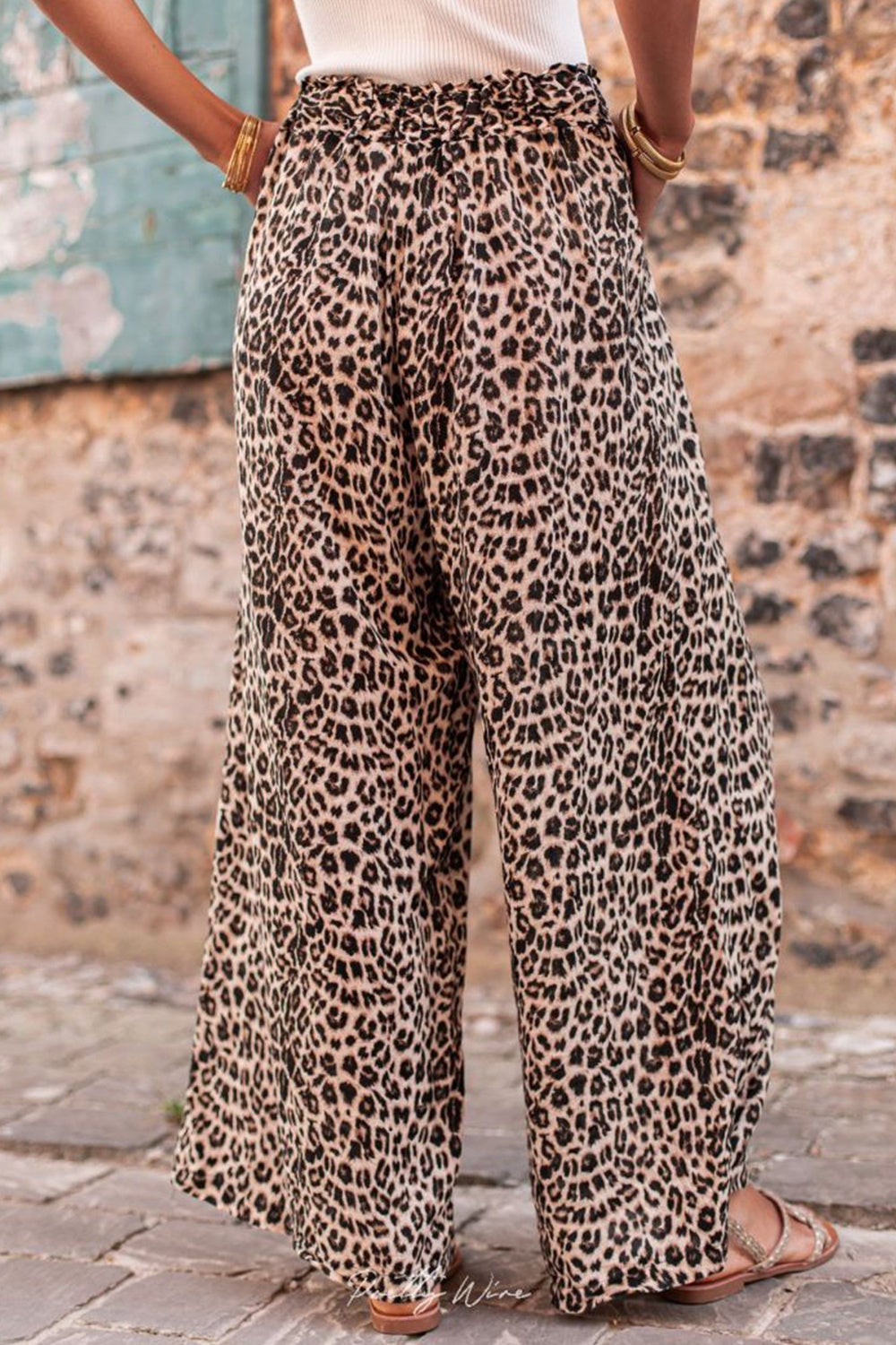Eveloria Damen Leopardhose Weite Beinform Zugband