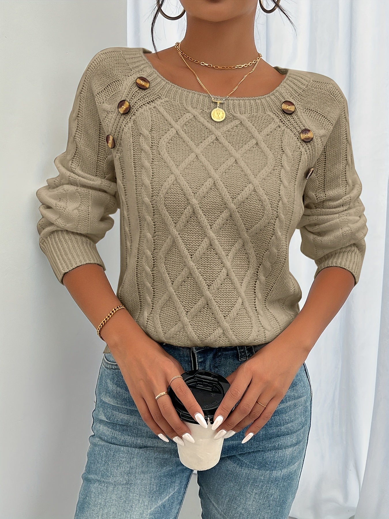 Eveloria Damen Pullover Rundhalsausschnitt Casual