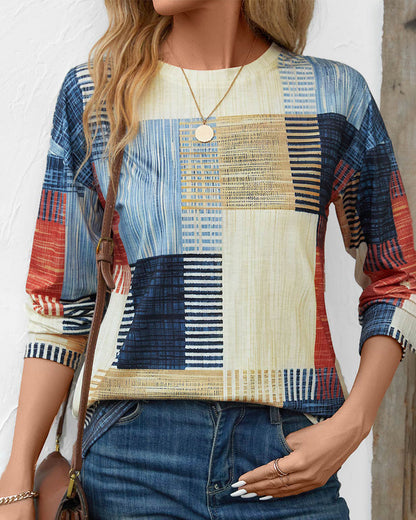 Damen Langarmshirt Farbenfroh Rundhalsausschnitt Multicolor