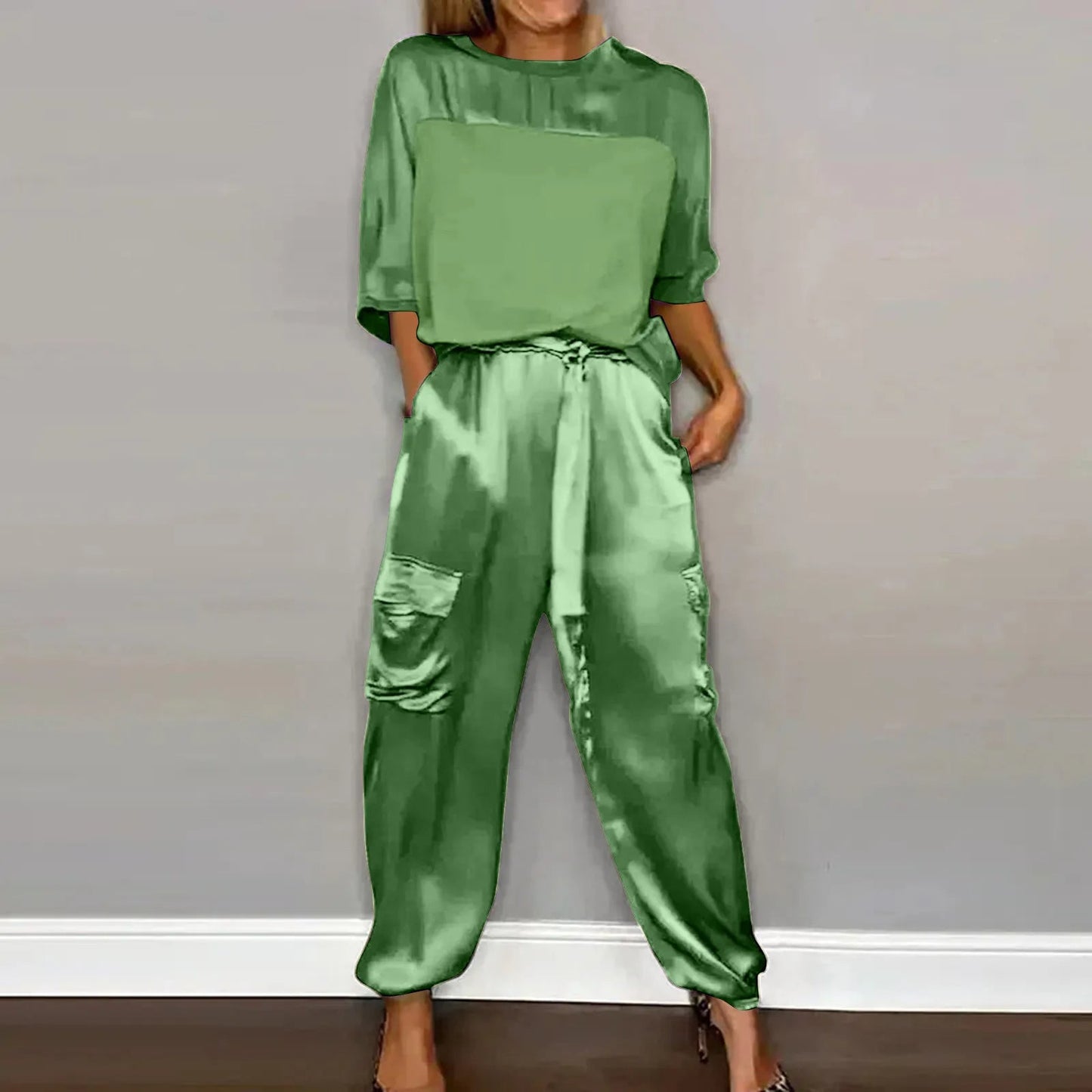 Eveloria Damen Satin Zweiteiler