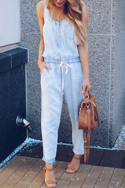 Eveloria Damen Denim Jumpsuit Blau