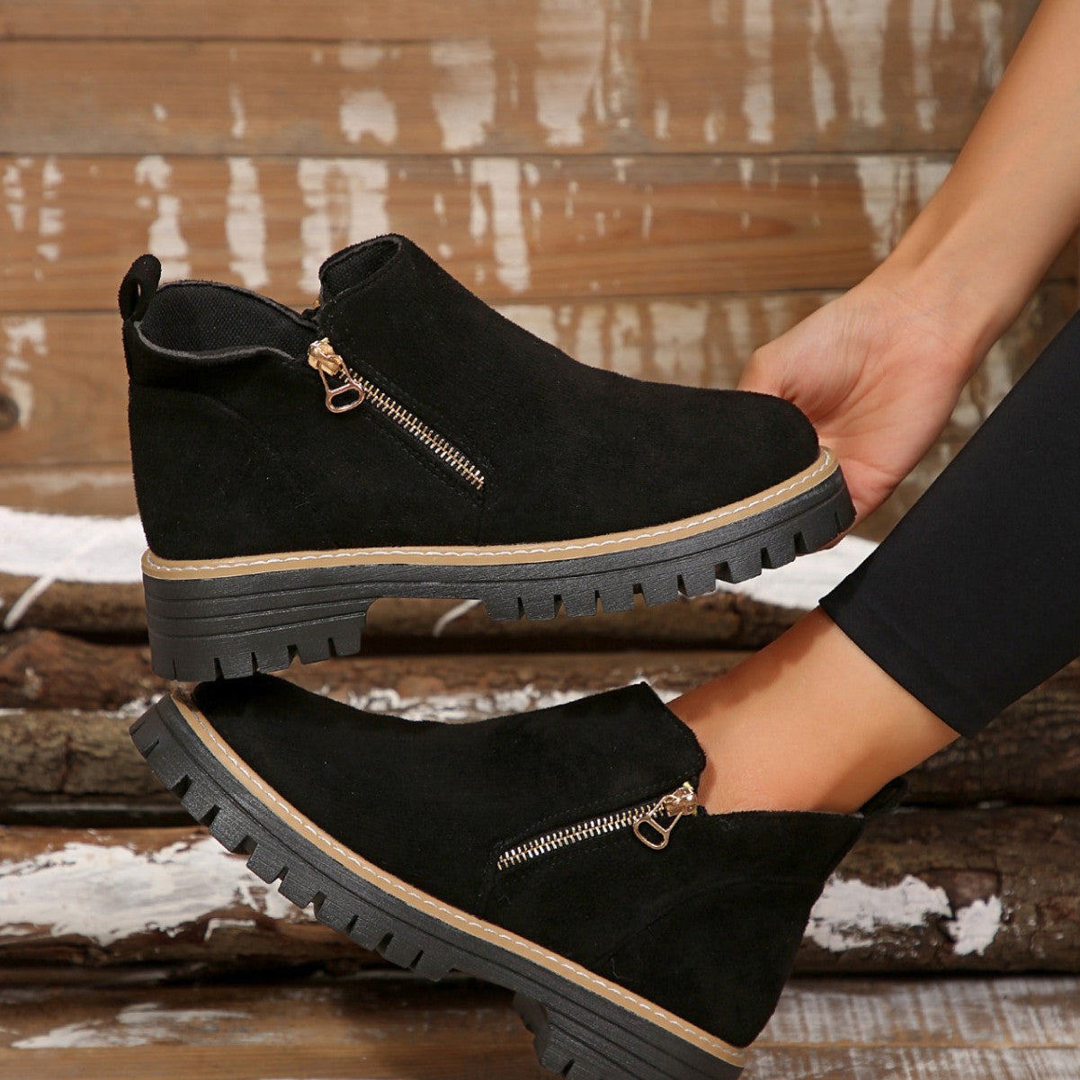 Damen Stiefeletten Reißverschluss Robuste Sohle