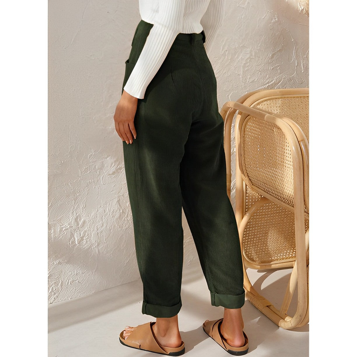 Eveloria Damen Cordhose Gerade Schwarz - Eveloria