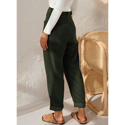 Eveloria Damen Cordhose Gerade Schwarz - Eveloria