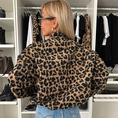 Damen Leopardenjacke Braun Knöpfe