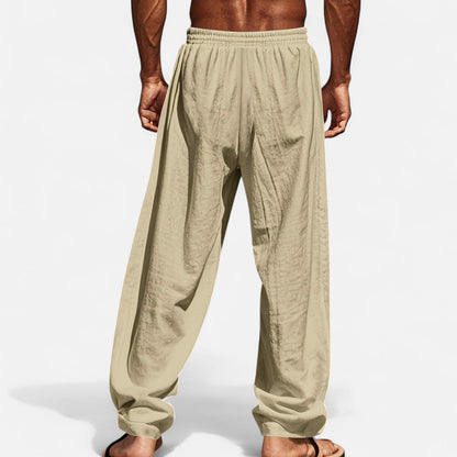 Herren Leinenhose Lockerer Schnitt Elastischer Bund Beige