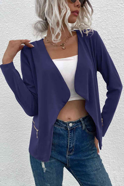 Damen Cardigan Offener Reißverschluss Taschen Kaschmir Beige
