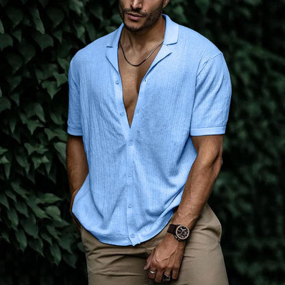 Herren Kurzarmhemd mit Knöpfen Lässig Blau