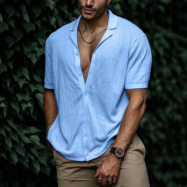Herren Kurzarmhemd mit Knöpfen Lässig Blau - Eveloria