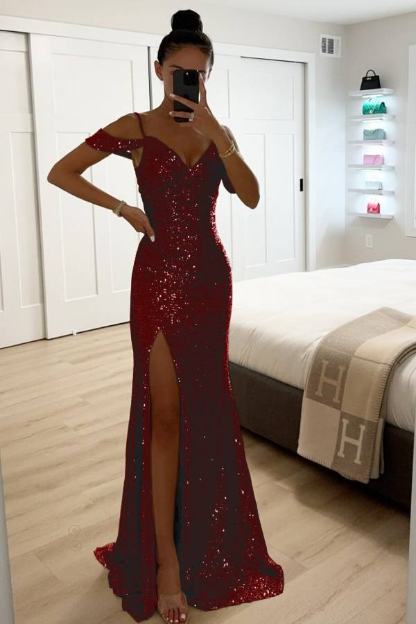 Eveloria Damen Abendkleid Paillettenspitze Off-Shoulder