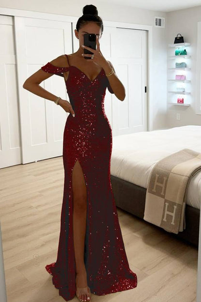 Eveloria Damen Abendkleid Paillettenspitze Off-Shoulder