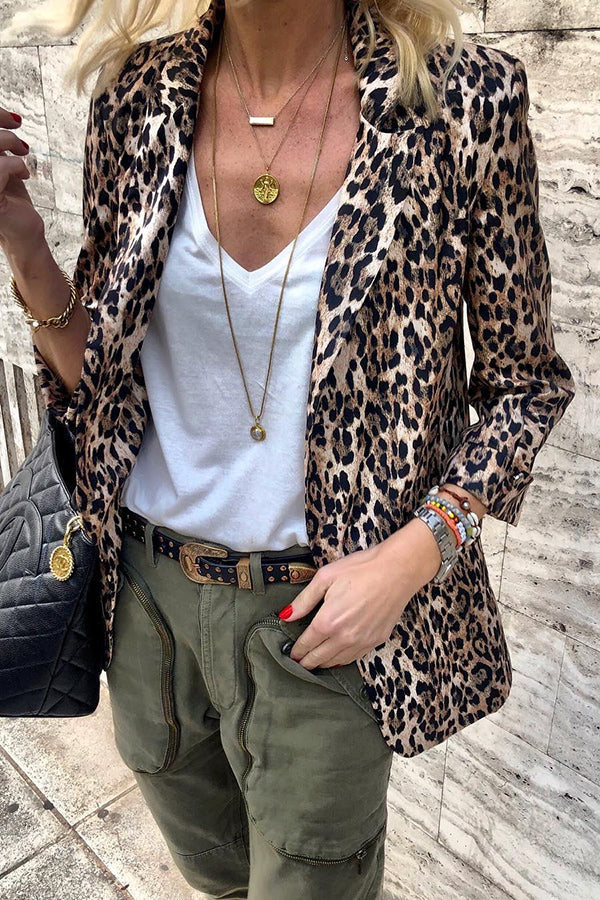 Eveloria Damen Leichtgewicht Blazer Leopard Muster - Eveloria