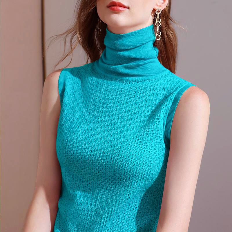 Eveloria Damen Ärmelloser Pullover Hochgeschlossen