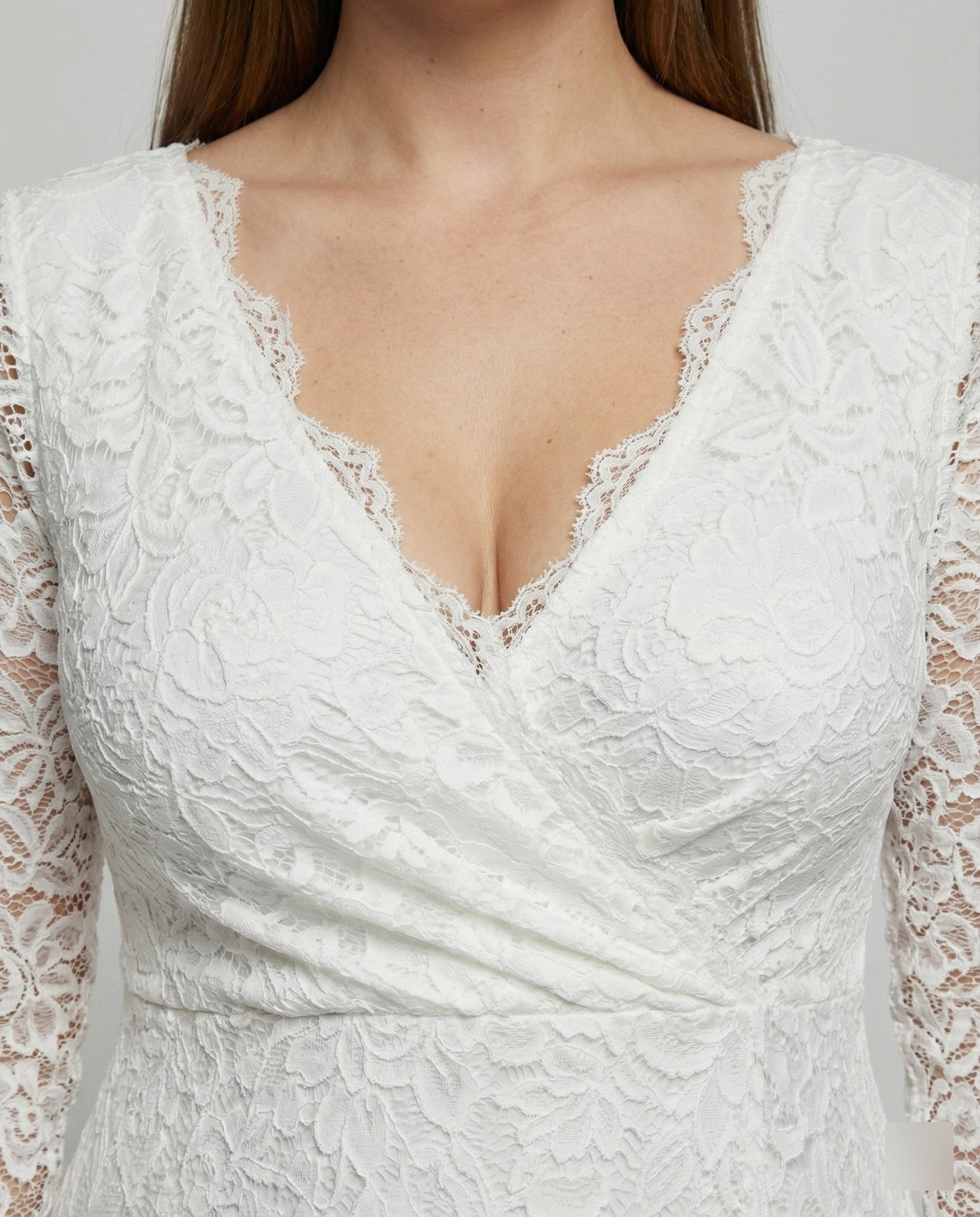 Eveloria Damen Umstandsmode Maxikleid Spitze V-Ausschnitt Weiß