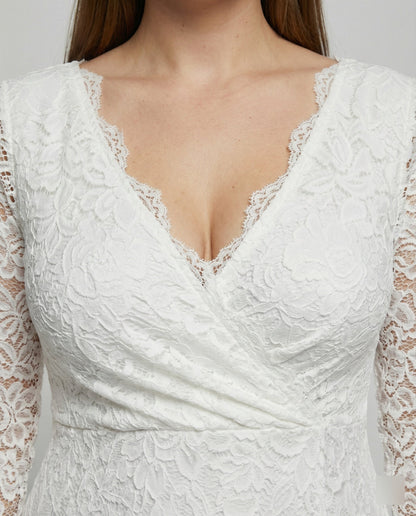 Eveloria Damen Umstandsmode Maxikleid Spitze V-Ausschnitt Weiß
