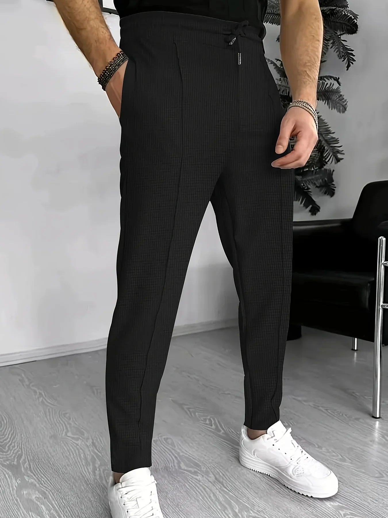 Herren Slim-Fit-Hose Kariert -Weiß