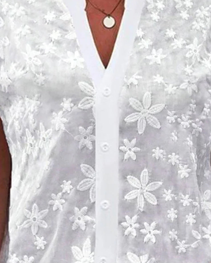 Eveloria Damen Bluse Kurzärmelig Blumenmuster V-Ausschnitt - Eveloria