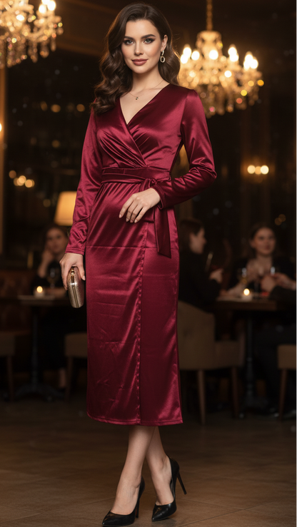 Damen Wickelkleid Jasmin Für Frühling Midi Länge - Eveloria