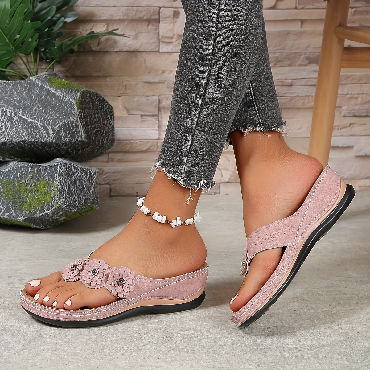Damen Sommer-Slipper Bequeme Zehensteg-Sandalen Robust