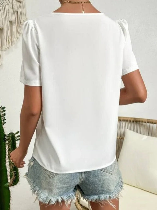 Damen Bluse Puffärmel Asymmetrischer Ausschnitt Elegantes Bürooberteil