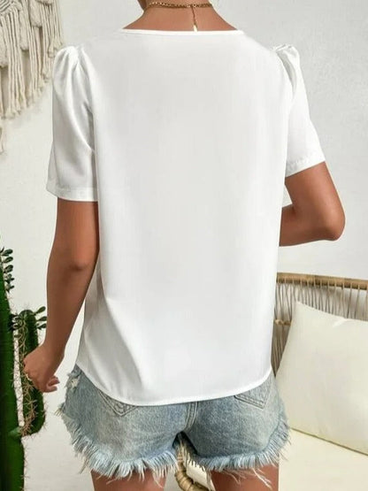 Damen Bluse Puffärmel Asymmetrischer Ausschnitt Elegantes Bürooberteil