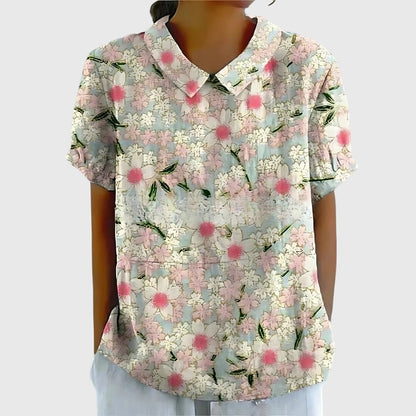Damen Bluse Kurzarm Blumenmuster