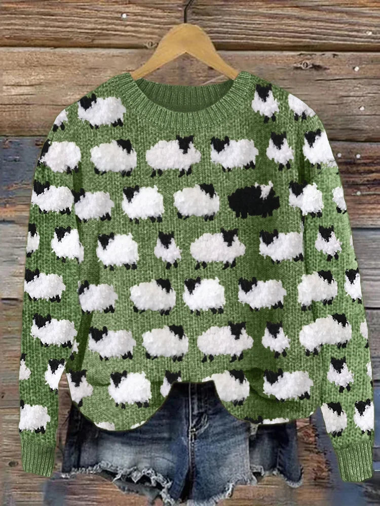 Eveloria Damen Langärmliges Sweatshirt Schafmuster - Eveloria