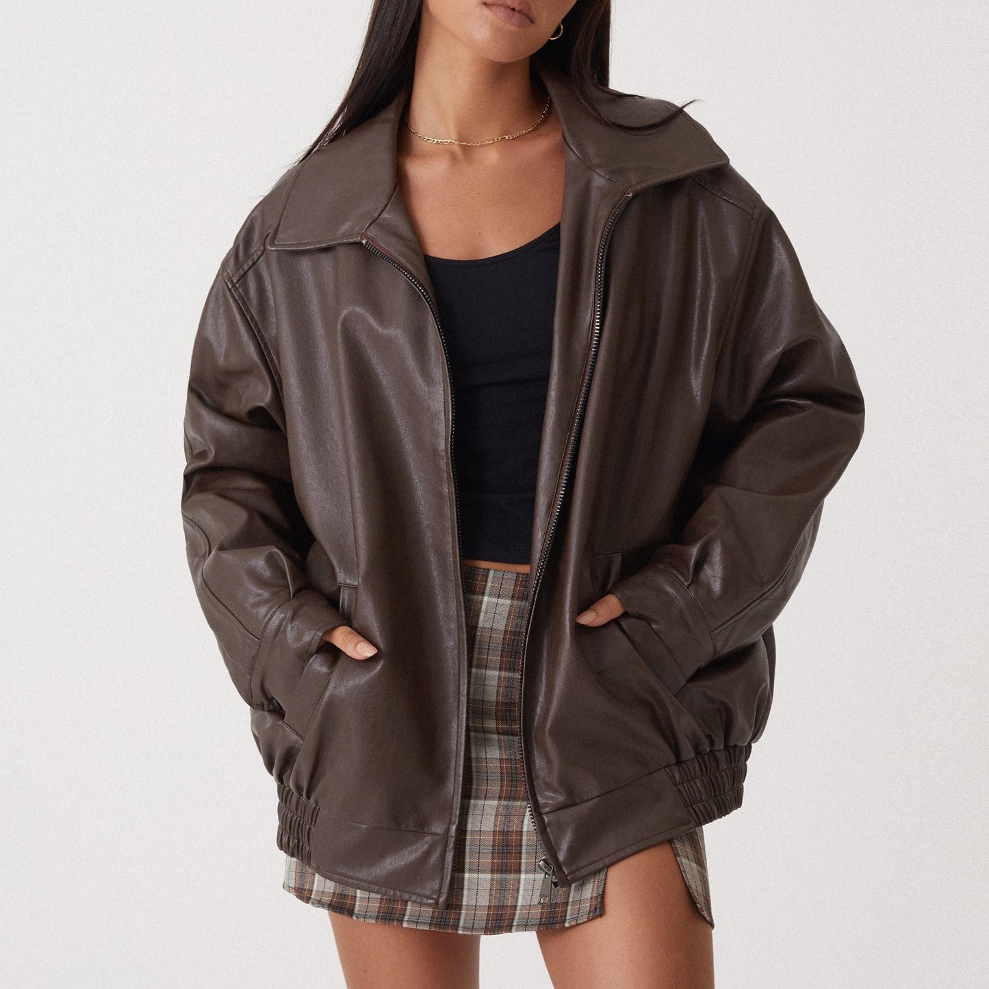 Damen Oversized Zip-Up Jacke Modern Schwarz - Eveloria