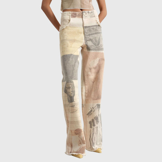 Damen Vintage-Jeans Hohe Taille Mit Print - Eveloria