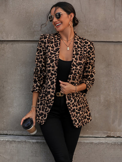 Eveloria Damen Business Langblazer Leopardenmuster