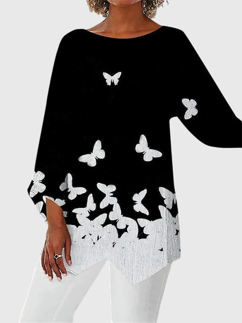 Damen Langarmtop Schmetterlingsmuster