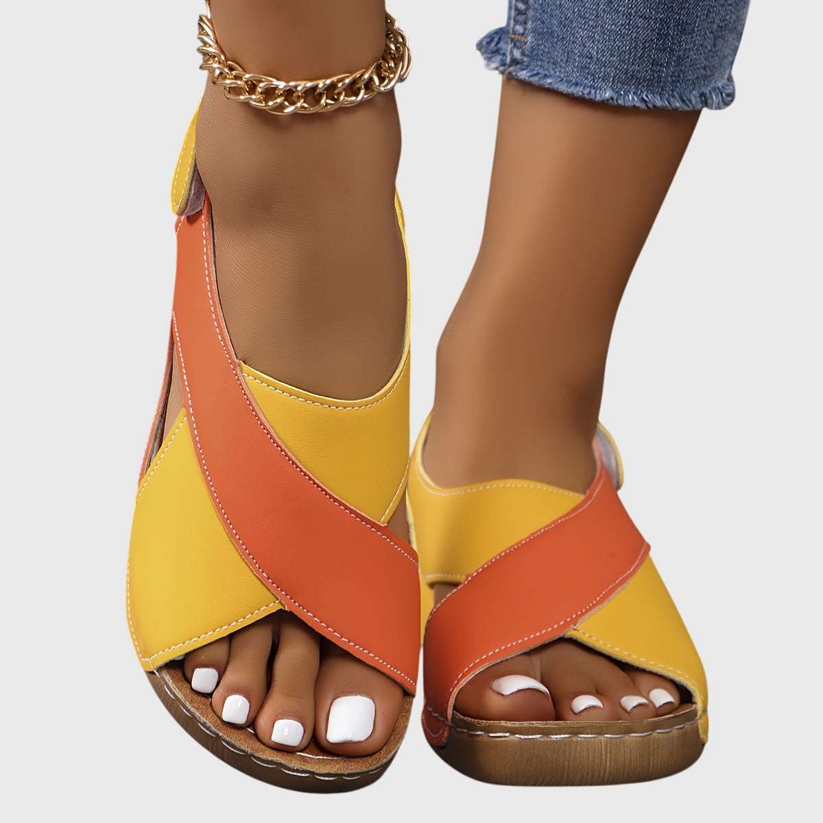 Damen Freizeit-Sandalen Offener Zehenbereich Zweifarbig