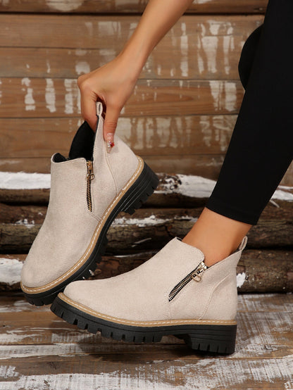 Damen Stiefeletten Reißverschluss Robuste Sohle