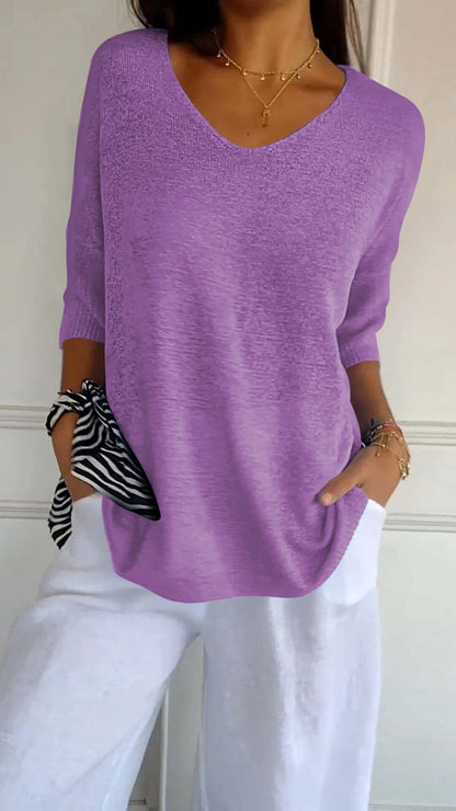 Eveloria Damen Pullover V-Ausschnitt Gestrickt
