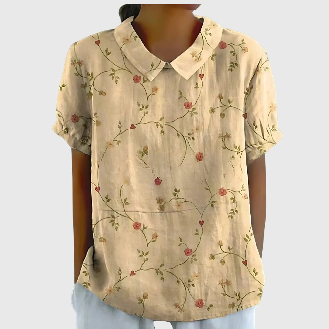 Damen Bluse Kurzarm Blumenmuster