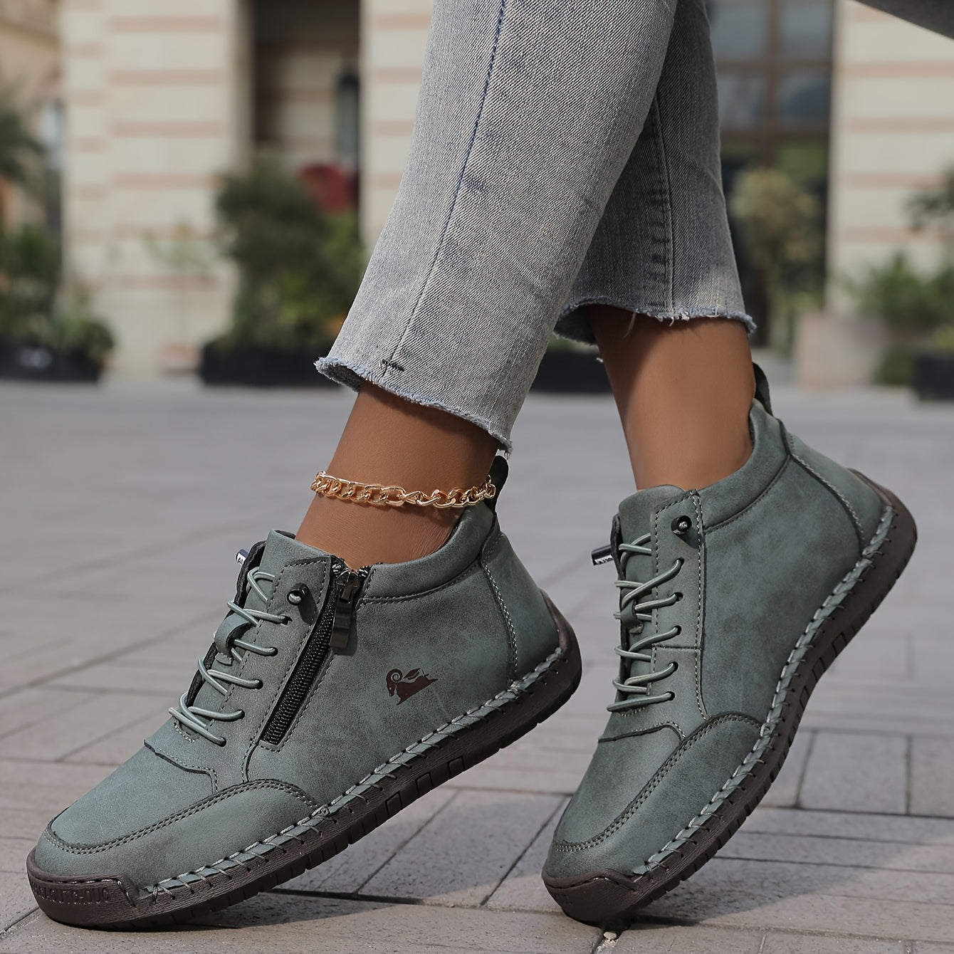Damen Bequeme Schnürschuhe mit Reißverschluss - Eveloria