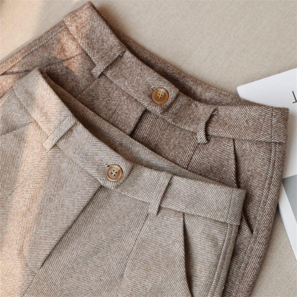 Damenhose Fischgrätenmuster Hohe Taille Schwarz Gigliola - Eveloria