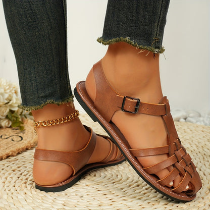 Damen Sandalen Gewebt Flach Schnallenverschluss