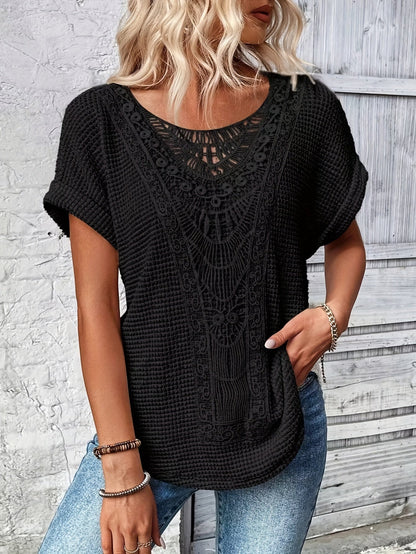 Eveloria Damen Spitzen-T-Shirt Elegant Weiß