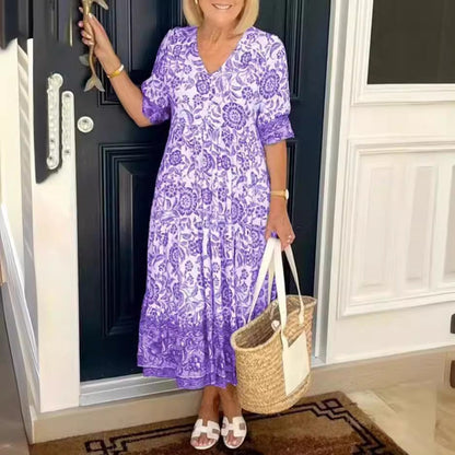 Eveloria Damen Kleid V-Ausschnitt Print Übergröße