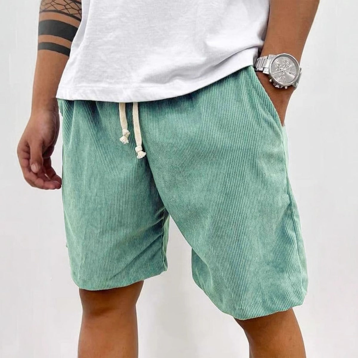 Eveloria Herren Cord Shorts Kordelzug Beige