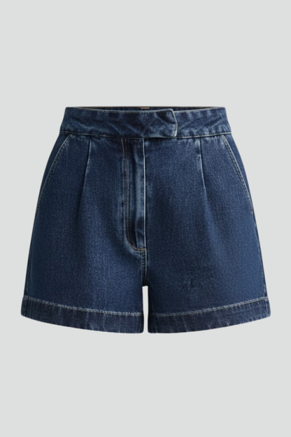 Damen Highwaist Shorts Umgeschlagener Saum Schwarz - Eveloria