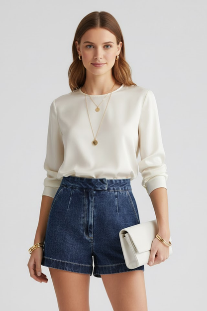 Damen Highwaist Shorts Umgeschlagener Saum