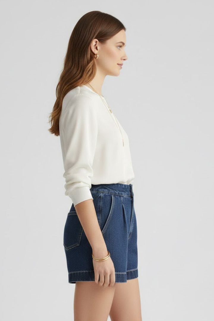Damen Highwaist Shorts Umgeschlagener Saum